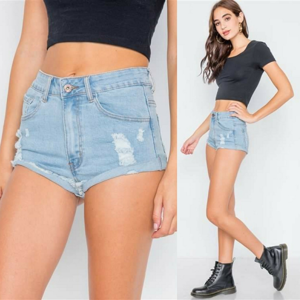 Harvey Rolled Up Distressed Booty Jean Shorts - Picture 2 of 8